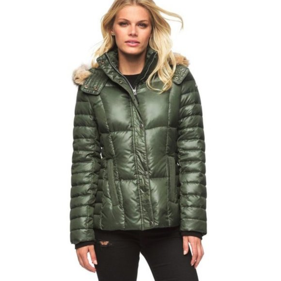 ANDREW MARC Women's Coyote Fur Trim Puffer Jacket - Picture 6 of 7